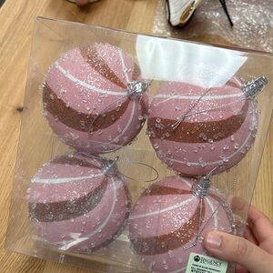 Regency Pink and Brown Swirl Holiday Ornaments